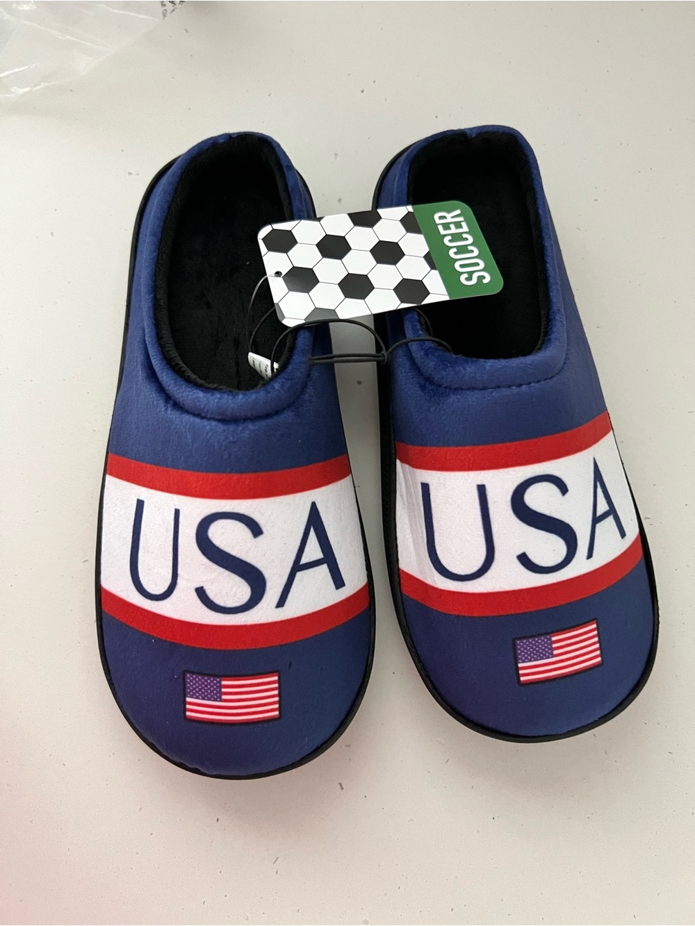 NWT USA Patriotic House Slippers | Men’s Size 9/10 Navy Memory Foam